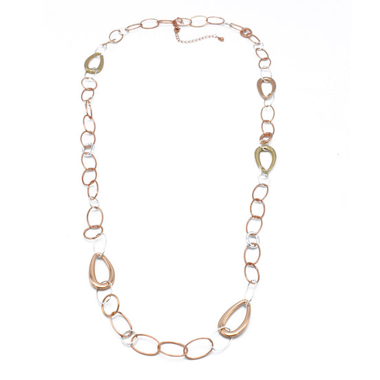 TRI TONE LINK CHAIN LONG NECKLACE #SQGN20011002TR (MB14)