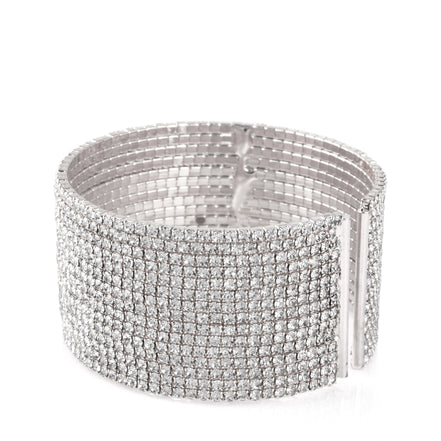 SILVER CRYSTAL COIL 15 ROW MEMORY WIRE BRACELET #SWY-18158S-15R (KNA2-B2-C2)