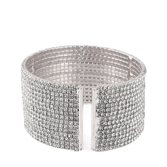 SILVER CRYSTAL COIL 15 ROW MEMORY WIRE BRACELET #SWY-18158S-15R (KNA2-B2-C2)