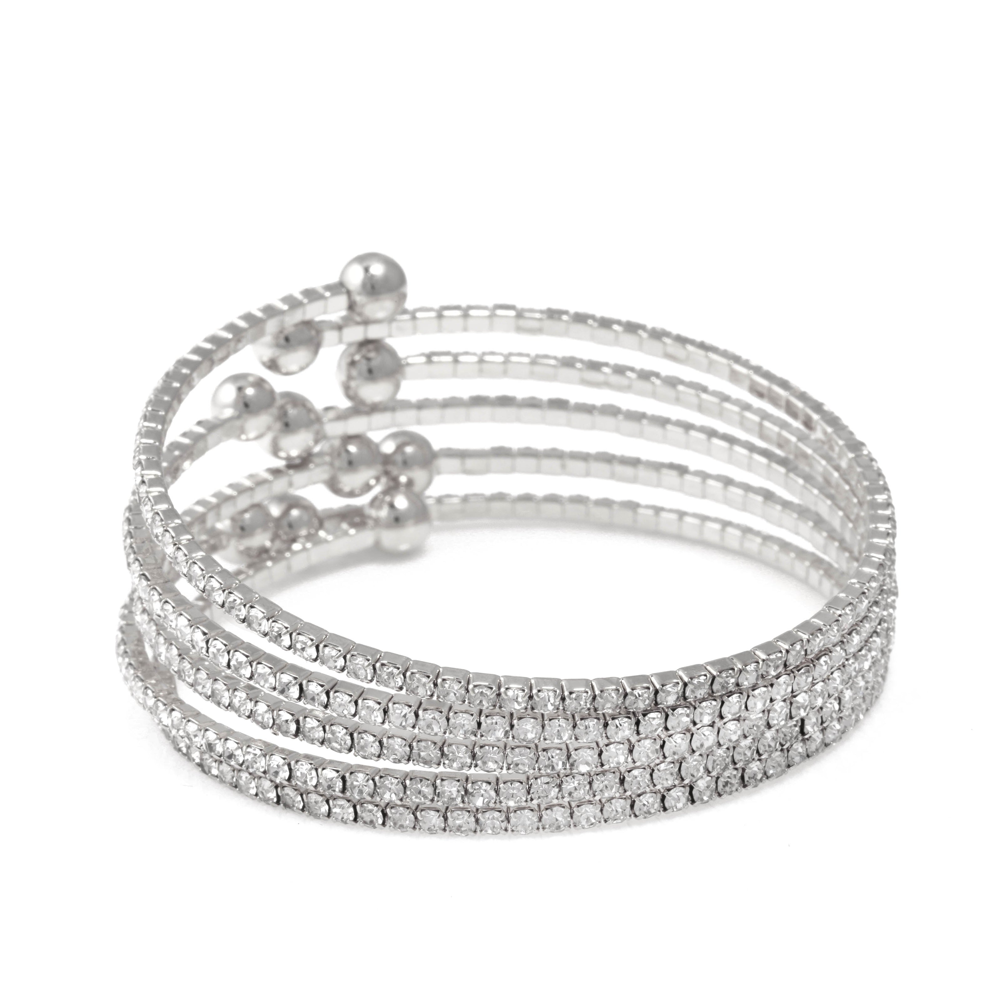 SILVER CRYSTAL COIL MEMORY WIRE BRACELET SWY-18160S(KND2)