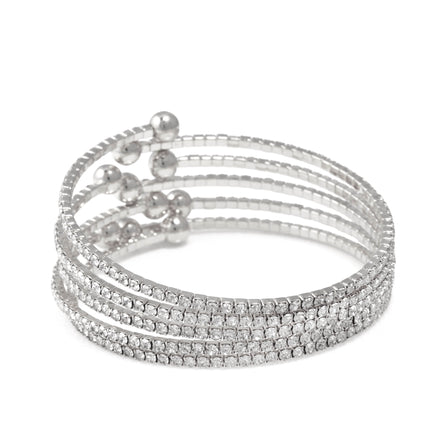 SILVER CRYSTAL COIL MEMORY WIRE BRACELET SWY-18160S(KND2)