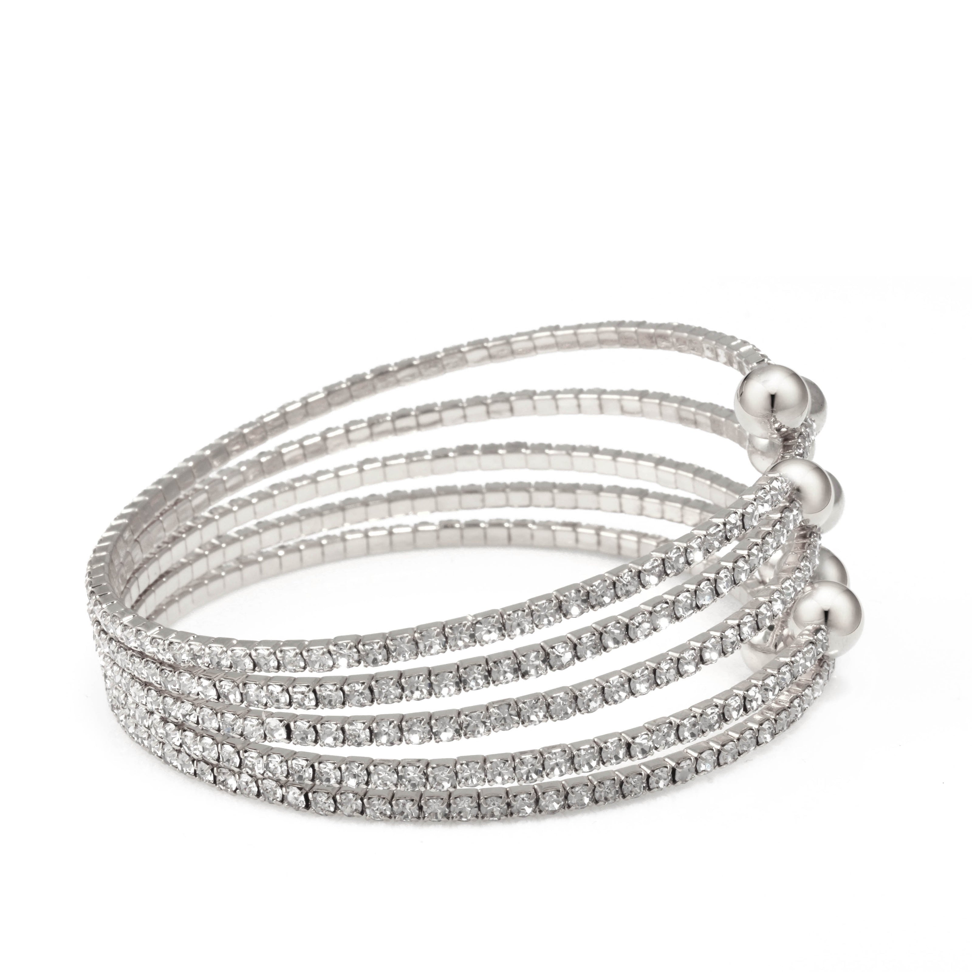 SILVER CRYSTAL COIL MEMORY WIRE BRACELET SWY-18160S(KND2)