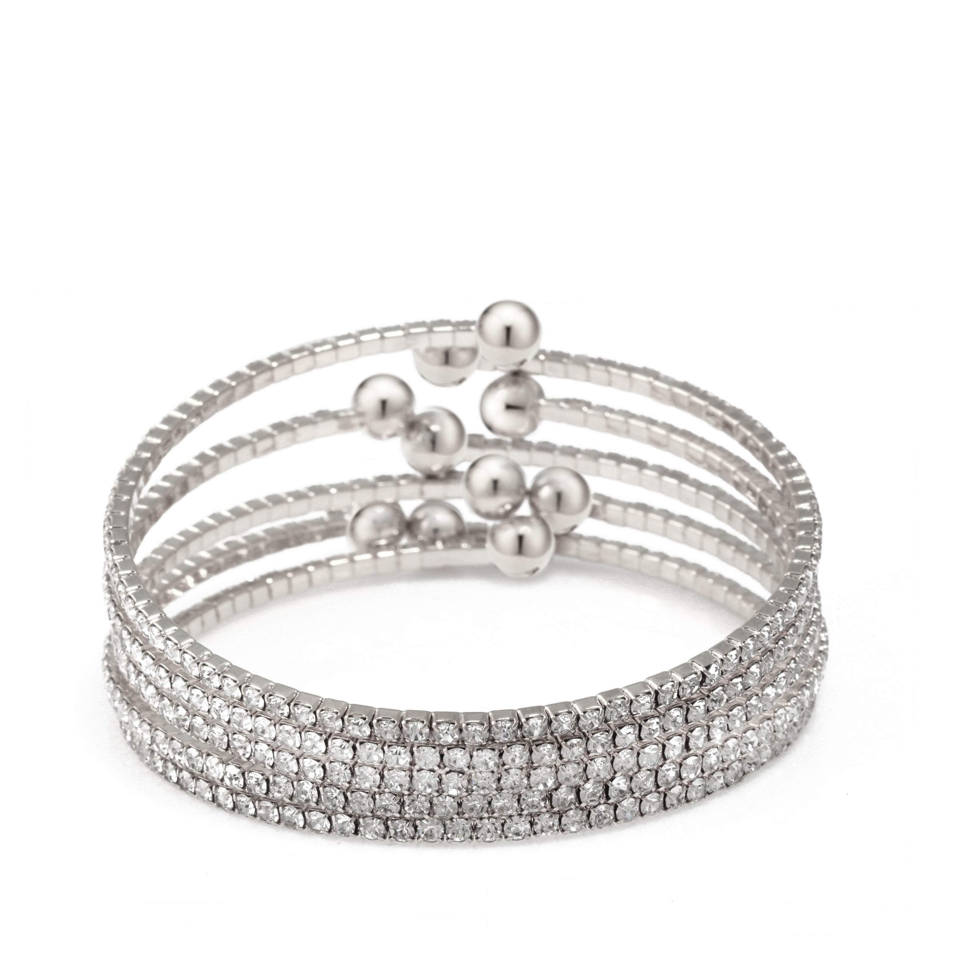 SILVER CRYSTAL COIL MEMORY WIRE BRACELET SWY-18160S(KND2)