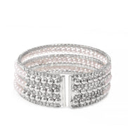 SILVER CRYSTAL AND PEARL COIL MEMORY WIRE BRACELET SWY-18163S (KNC3)