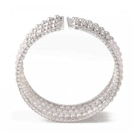 SILVER CRYSTAL AND PEARL COIL MEMORY WIRE BRACELET SWY-18163S (KNC3)