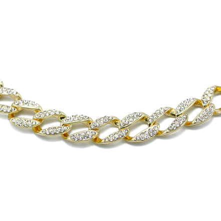 GOLD PAVE CRYSTAL FLAT CURB CHAIN  STATEMENT NECKLACE #HNN90453-1GD