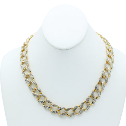 GOLD PAVE CRYSTAL FLAT CURB CHAIN  STATEMENT NECKLACE #HNN90453-1GD