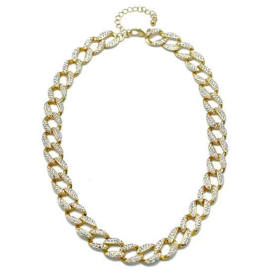 GOLD PAVE CRYSTAL FLAT CURB CHAIN  STATEMENT NECKLACE #HNN90453-1GD (XA12)