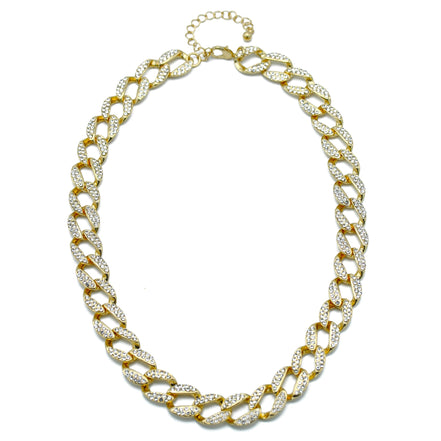 GOLD PAVE CRYSTAL FLAT CURB CHAIN  STATEMENT NECKLACE #HNN90453-1GD