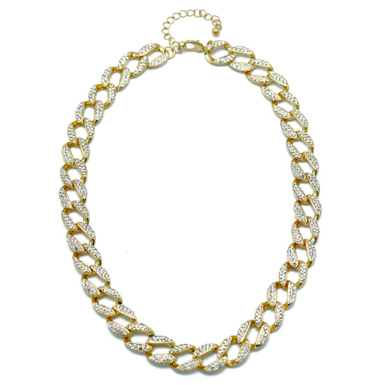 GOLD PAVE CRYSTAL FLAT CURB CHAIN  STATEMENT NECKLACE #HNN90453-1GD