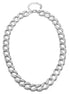 SILVER PAVE CRYSTAL FLAT CURB CHAIN  STATEMENT NECKLACE#HNN90453-1SL (XB13)