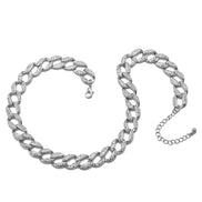 SILVER PAVE CRYSTAL FLAT CURB CHAIN  STATEMENT NECKLACE#HNN90453-1SL (XB13)