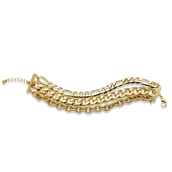 Gold Multi-Layer Curb Chain Bracelet 7.5" – Adjustable Chunky Statement Wrist wear# HNB90425-1GD (XD16)