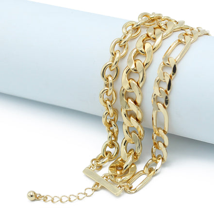 Gold Multi-Layer Curb Chain Bracelet 7.5" – Adjustable Chunky Statement Wrist wear# HNB90425-1GD (XD16)