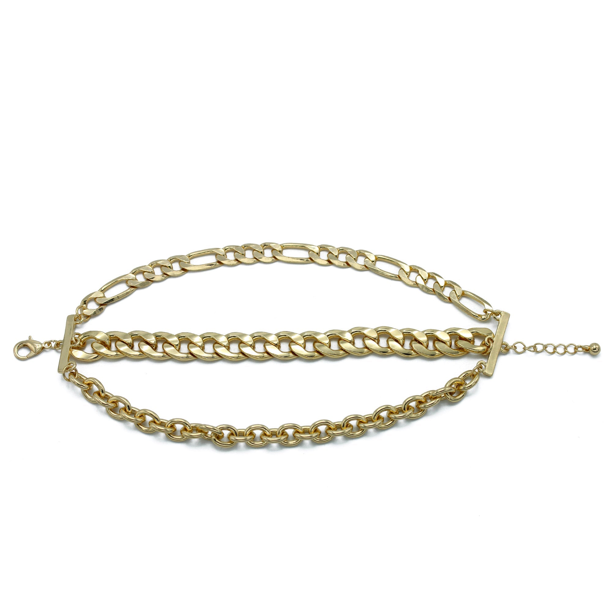Gold Multi-Layer Curb Chain Bracelet 7.5