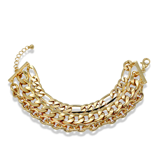 Gold Multi-Layer Curb Chain Bracelet 7.5" – Adjustable Chunky Statement Wrist wear# HNB90425-1GD (XD16)