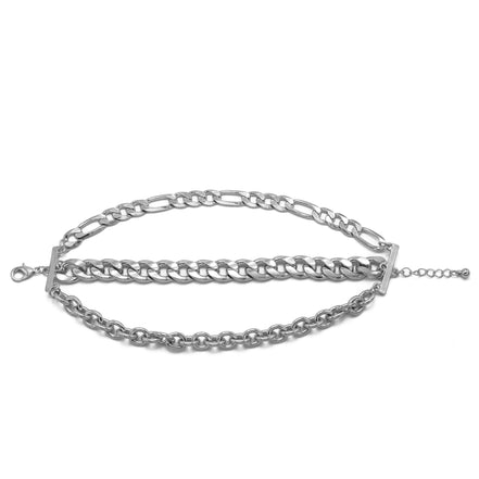 Silver Multi-Layer Curb Chain Bracelet – Adjustable Chunky Statement Wrist wear# HNB90425-1SL (XD16)
