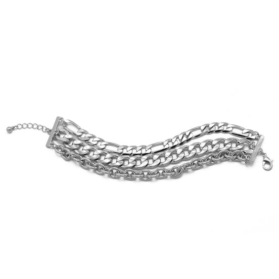 Silver Multi-Layer Curb Chain Bracelet – Adjustable Chunky Statement Wrist wear# HNB90425-1SL (XD16)