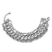 Silver Multi-Layer Curb Chain Bracelet – Adjustable Chunky Statement Wrist wear# HNB90425-1SL (XD16)