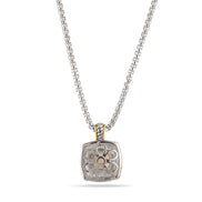 TWO TONE CHAMPAGNE CRYSTAL SQUARE PENDANT BOX CHAIN NECKLACE# 93012EH-CHAM(FE16/(FA17)