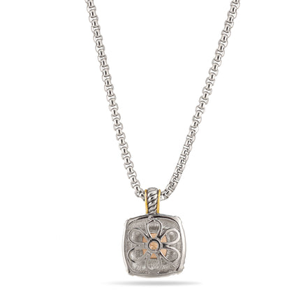 TWO TONE CHAMPAGNE CRYSTAL SQUARE PENDANT BOX CHAIN NECKLACE# 93012EH-CHAM(FE16/(FA17)