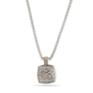 TWO TONE ROSE CRYSTAL SQUARE PENDANT BOX CHAIN NECKLACE# 93012EH-ROSE(FA17)