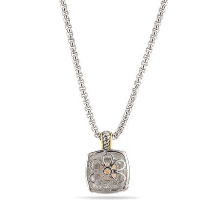 TWO TONE ROSE CRYSTAL SQUARE PENDANT BOX CHAIN NECKLACE# 93012EH-ROSE(FA17)