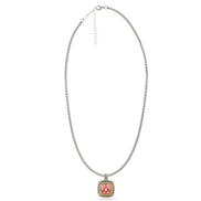 TWO TONE ROSE CRYSTAL SQUARE PENDANT BOX CHAIN NECKLACE# 93012EH-ROSE(FA17)