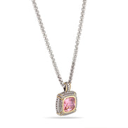 TWO TONE ROSE CRYSTAL SQUARE PENDANT BOX CHAIN NECKLACE# 93012EH-ROSE(FA17)