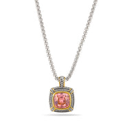 TWO TONE ROSE CRYSTAL SQUARE PENDANT BOX CHAIN NECKLACE# 93012EH-ROSE(FA17)