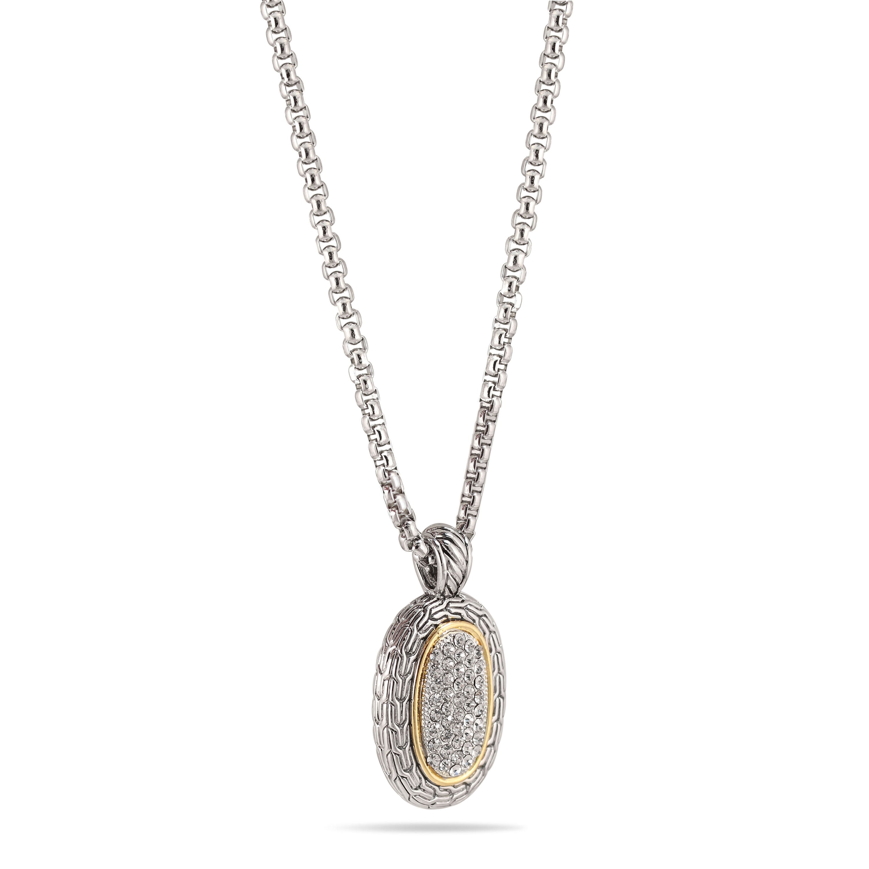 TWO TONE PAVE CRYSTAL ENGRAVED PENDANT NECKLACE 93013EH-TT