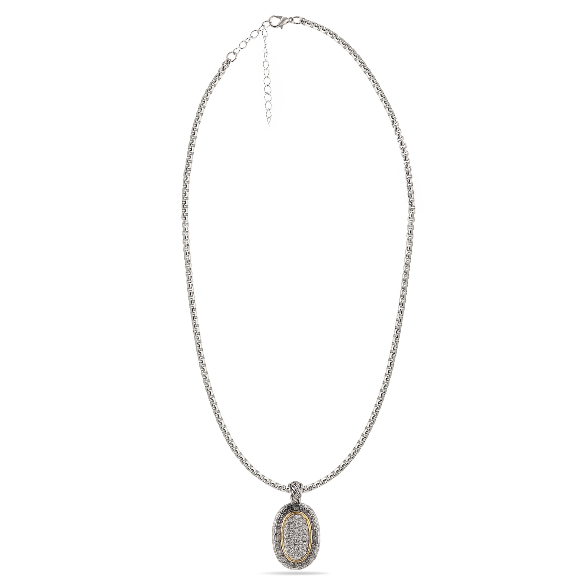 TWO TONE PAVE CRYSTAL ENGRAVED PENDANT NECKLACE 93013EH-TT