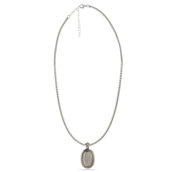 TWO TONE PAVE CRYSTAL ENGRAVED PENDANT NECKLACE 93013EH-TT
