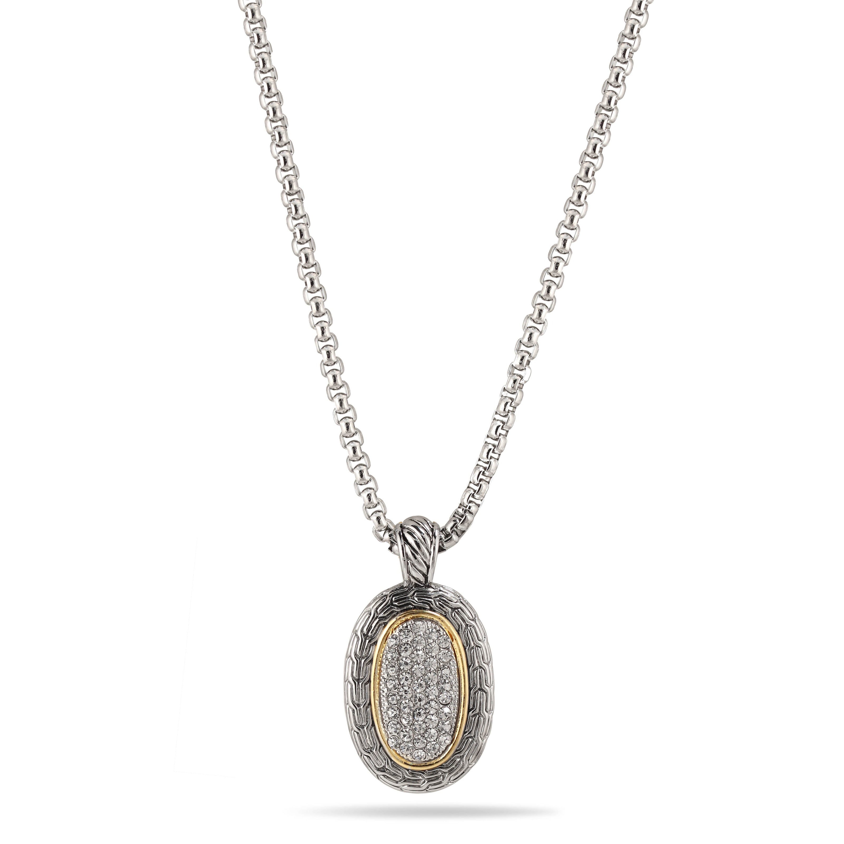 TWO TONE PAVE CRYSTAL ENGRAVED PENDANT NECKLACE 93013EH-TT