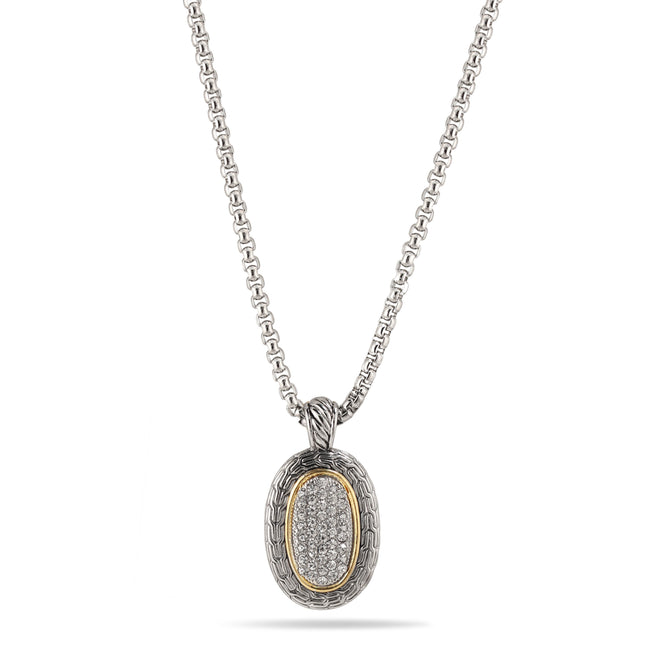 TWO TONE PAVE CRYSTAL ENGRAVED PENDANT NECKLACE 93013EH-TT
