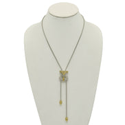 TWO TONE HORSE SHOE PAVE CRYSTAL PENDANT LONG BOX CHAIN TASSEL NECKLACE #93083NK-TTP(FA25)