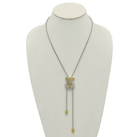 TWO TONE HORSE SHOE PAVE CRYSTAL PENDANT LONG BOX CHAIN TASSEL NECKLACE #93083NK-TTP(FA25)