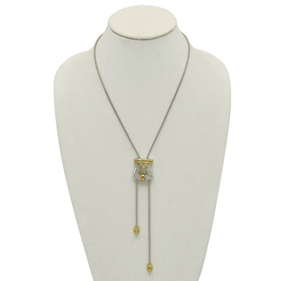 TWO TONE HORSE SHOE PAVE CRYSTAL PENDANT LONG BOX CHAIN TASSEL NECKLACE #93083NK-TTP(FA25)