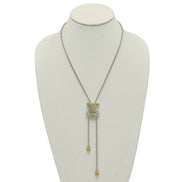 TWO TONE HORSE SHOE PAVE CRYSTAL PENDANT LONG BOX CHAIN TASSEL NECKLACE #93083NK-TTP(FA25)