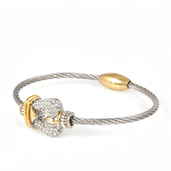 TWO TONE PAVE CRYSTAL CLASSIC CABLE BRACELET 93087BR-TTP(FA26)