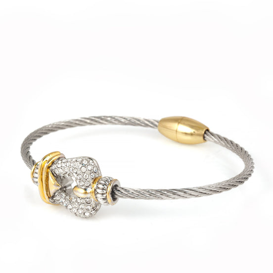 TWO TONE PAVE CRYSTAL CLASSIC CABLE BRACELET 93087BR-TTP(FA26)