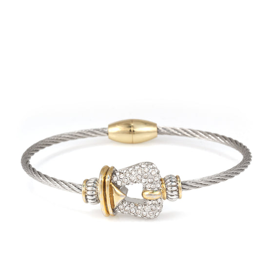 TWO TONE PAVE CRYSTAL CLASSIC CABLE BRACELET 93087BR-TTP(FA26)