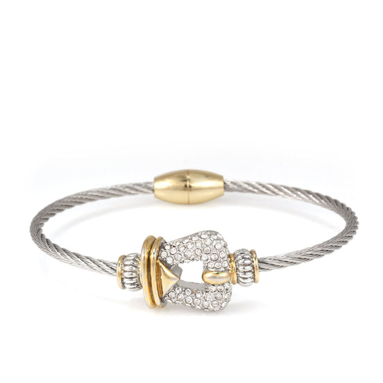 TWO TONE PAVE CRYSTAL CLASSIC CABLE BRACELET 93087BR-TTP(FA26)