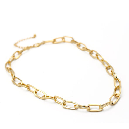 Gold Rectangle Link Chain Necklace #HNN90529GD(HE9)