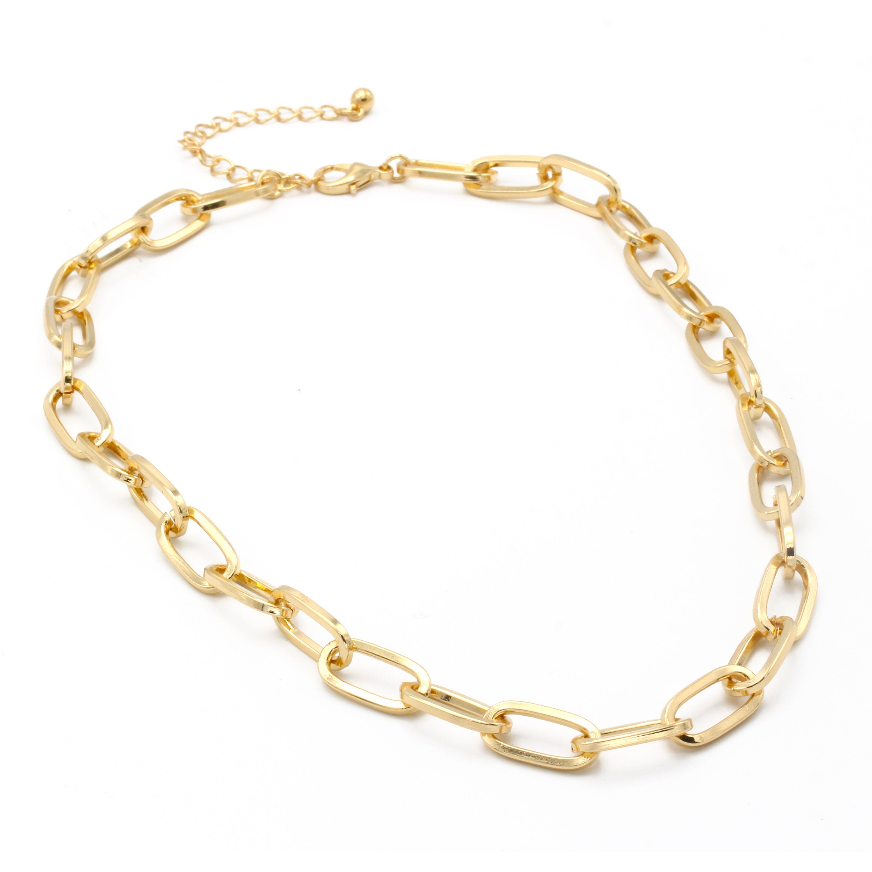 Gold Rectangle Link Chain Necklace #HNN90529GD(HE9)