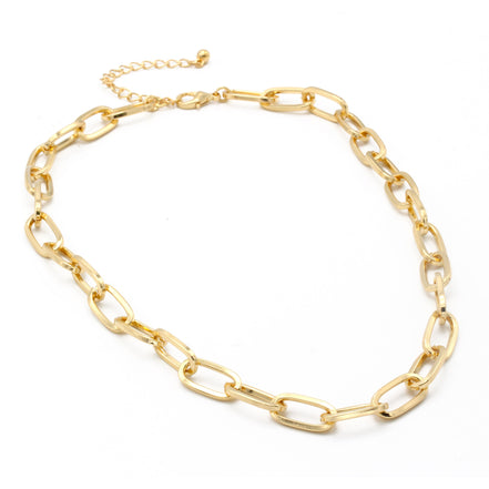 Gold Rectangle Link Chain Necklace #HNN90529GD(HE9)