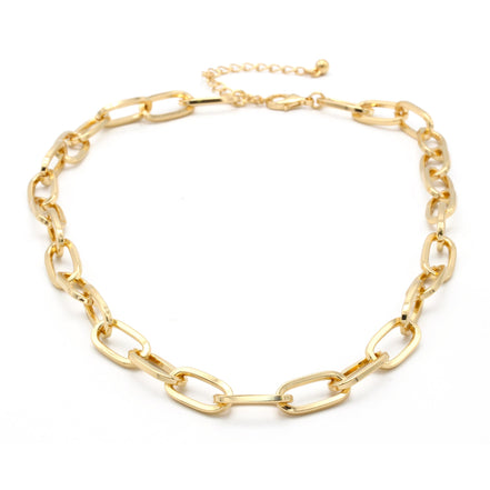 Gold Rectangle Link Chain Necklace #HNN90529GD(HE9)