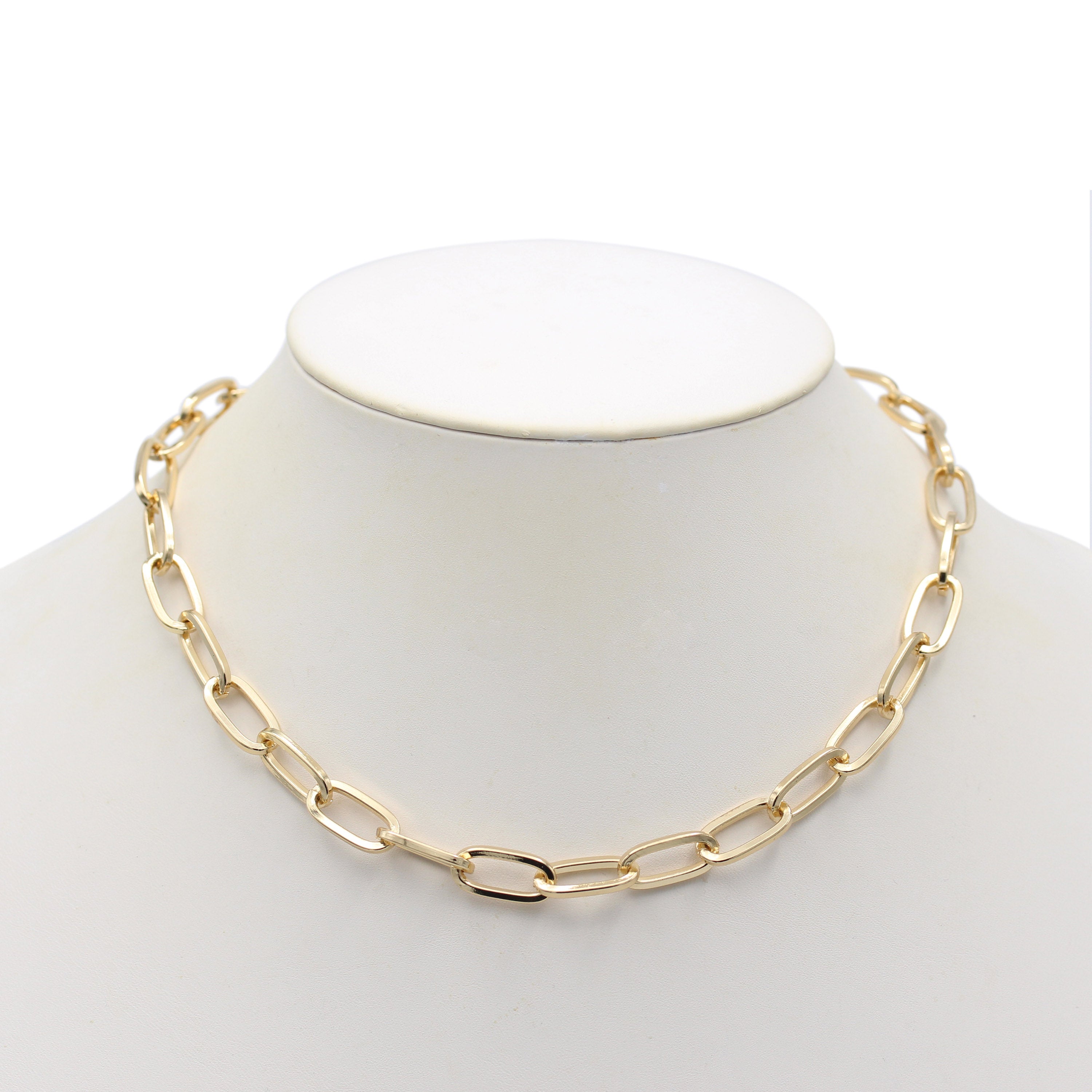 Gold Rectangle Link Chain Necklace #HNN90529GD(HE9)