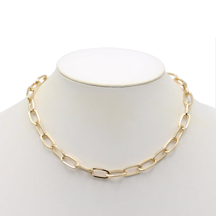 Gold Rectangle Link Chain Necklace #HNN90529GD(HE9)