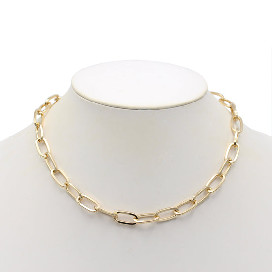 Gold Rectangle Link Chain Necklace #HNN90529GD(HE9)